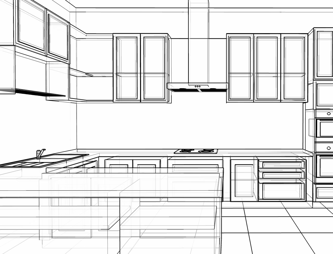 Drawing of a kitchen design